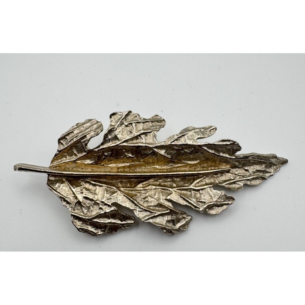 Vintage Arthur Pepper Brooch ART Silver Tone Textured Leaf Large Botanical Pin